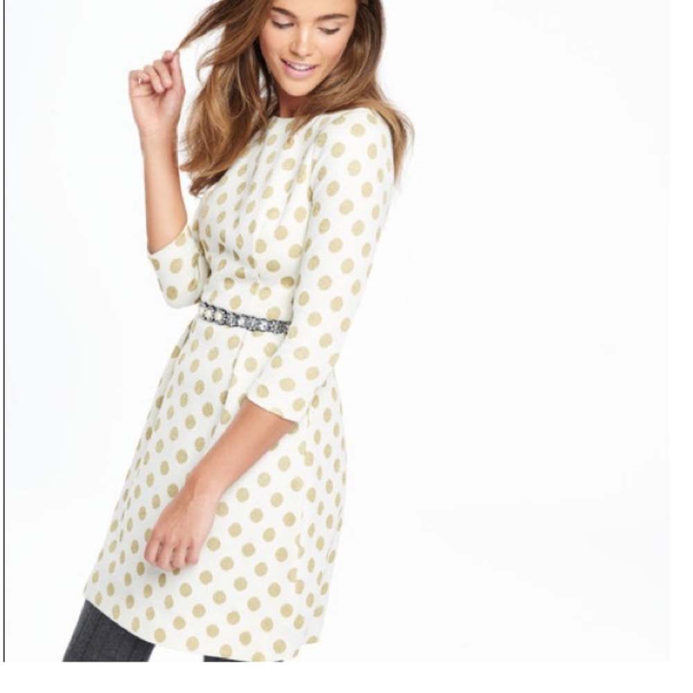 Boden Gold Cream Polka Dot Dress size 2P